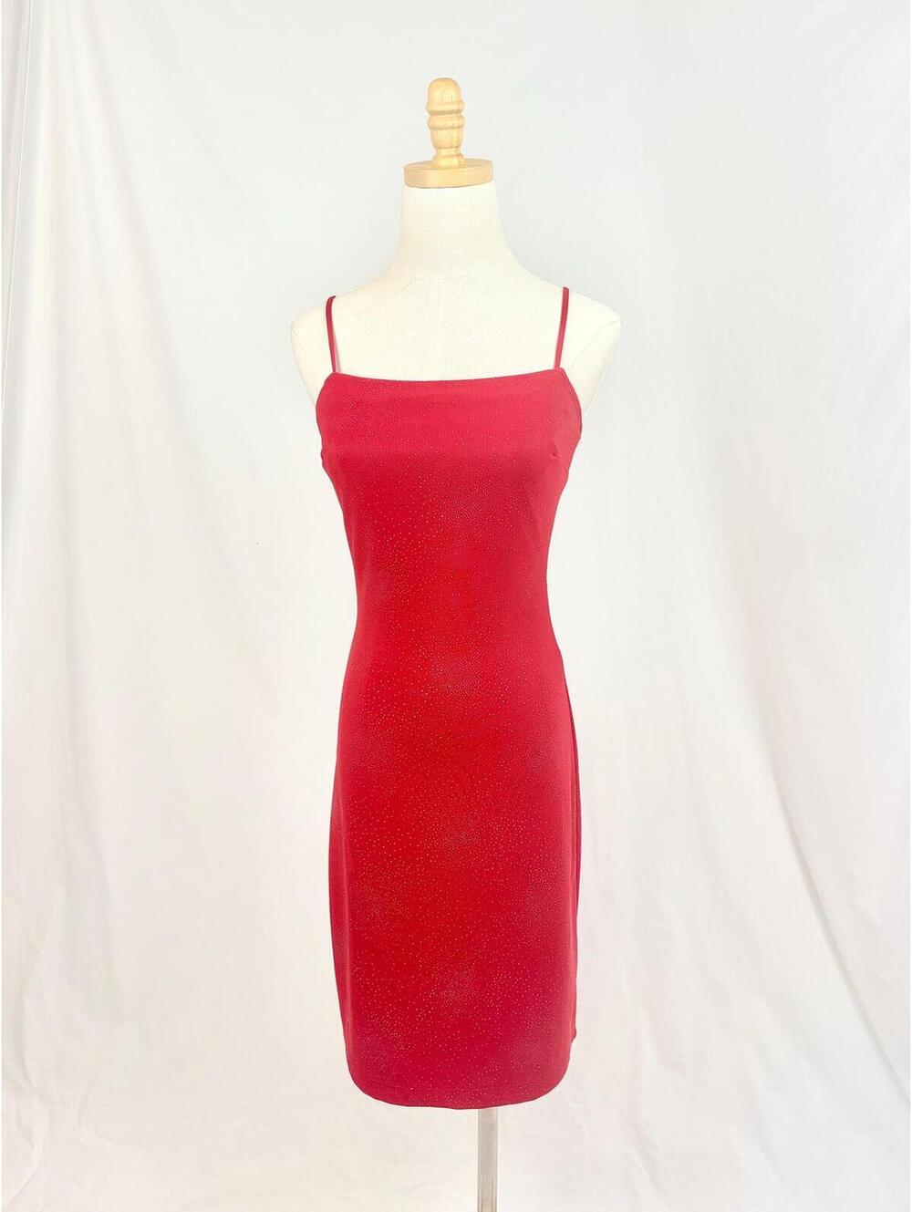 Vintage Cherry Red Glittery Open Back Homecoming / Party Dress XS My Michelle